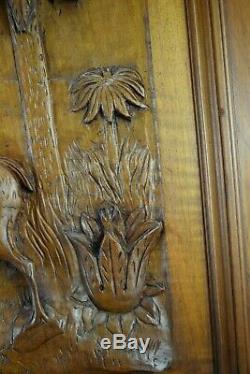 French Antique Architectural Carved Wood Panel Cabinet Closet Door Gazelle