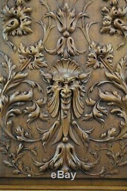 French Antique Architectural Carved Wood Panel Cabinet Closet Door Mascaron