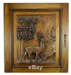 French Antique Architectural Carved Wood Panel Cabinet Closet Door Stag