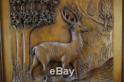 French Antique Architectural Carved Wood Panel Cabinet Closet Door Stag