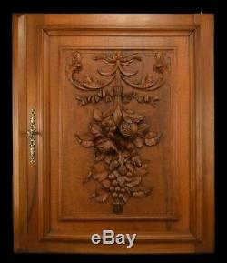 French Antique Architectural Carved Wood Panel Cabinet Closet Door with Fruits