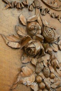 French Antique Architectural Carved Wood Panel Cabinet Closet Door with Fruits