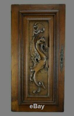 French Antique Architectural Deep Carved Wood Griffin Chimera Door Panel