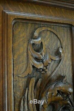 French Antique Architectural Deep Carved Wood Griffin Chimera Door Panel