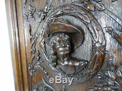 French Antique Architectural Hand Carved Oak Wood Cabinet Door Panel Musketeer