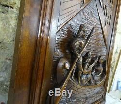 French Antique Architectural Hand Carved Walnut Wood Door Panel-Gondolier Venice