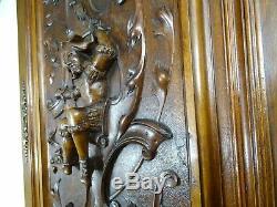 French Antique Architectural Hand Carved Walnut Wood Door Panel Jester+chimera