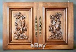 French Antique Architectural Pair of Carved Salvaged Wood Cupboard Door Panel