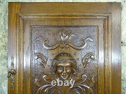 French Antique Carved Architectural Solid Oak Wood Panel Door with Face