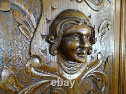 French Antique Carved Architectural Solid Oak Wood Panel Door with Face