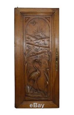 French Antique Carved Heron Bird Wood Cabinet Door Panel Fishing Cabin Decor