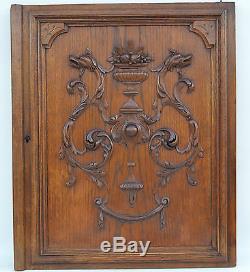 French Antique Carved Oak Wood Architectural Door Panel Gothic Chimeras Griffin