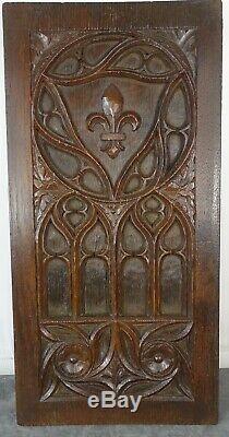 French Antique Carved Oak Wood Gothic Revival Panel Salvage / Fleur de Lys