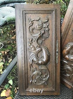 French Antique Carved Panel Door Solid Walnut Wood Urn Sea Creatures 19 x 26