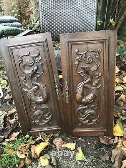 French Antique Carved Panel Door Solid Walnut Wood Urn Sea Creatures 19 x 26