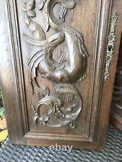 French Antique Carved Panel Door Solid Walnut Wood Urn Sea Creatures 19 x 26