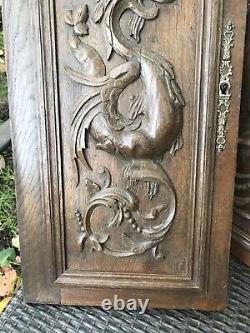 French Antique Carved Panel Door Solid Walnut Wood Urn Sea Creatures 19 x 26