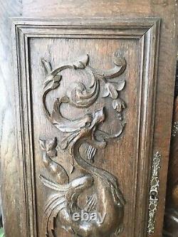 French Antique Carved Panel Door Solid Walnut Wood Urn Sea Creatures 19 x 26