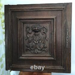 French Antique Carved Panel Door Solid Walnut Wood Urn Sea Creatures 25 x 25