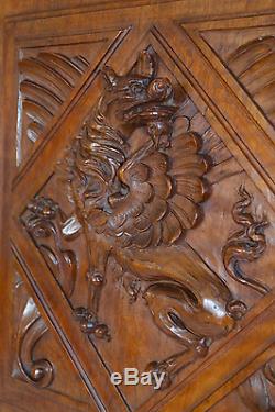 French Antique Carved Salvaged Wood Door Panel Victorian Griffin Chimera