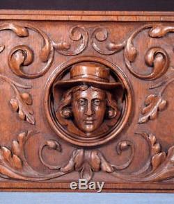 French Antique Deep Carved Architectural Panel Door Solid Oak Wood with Face