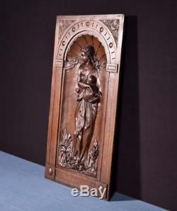 French Antique Deep Carved Architectural Panel Door Solid Walnut Wood Woman