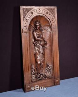 French Antique Deep Carved Architectural Panel Door Solid Walnut Wood Woman