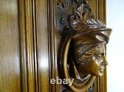 French Antique Deep Carved Architectural Solid Walnut Wood Panel Door with Face