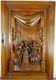 French Antique Deep Carved Architectural Walnut Wood Panel Door Castle Scene