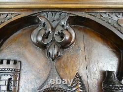 French Antique Deep Carved Architectural Walnut Wood Panel/Door Troubadour