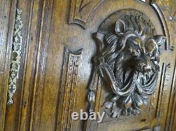 French Antique Deep Carved Panel Door Lion Head Oak Wood N°1
