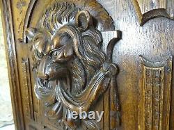 French Antique Deep Carved Panel Door Lion Head Oak Wood N°2