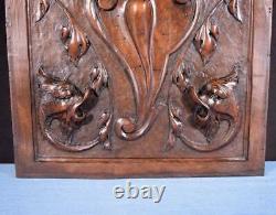 French Antique Deep Carved Panel Door Solid Walnut Wood with Griffins