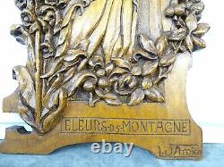 French Antique Deep Carved Walnut Wood Panel Mountain Flowers Art Nouveau