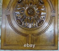 French Antique Deep Carved Walnut Wood Panel Salvage Rosette 1