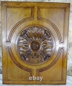 French Antique Deep Carved Walnut Wood Panel Salvage Rosette 2