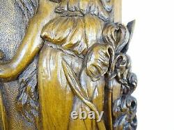 French Antique Deep Carved Walnut Wood Panel Water Flowers Art Nouveau
