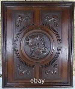 French Antique Deep Carved oAK Wood Panel/Door Medieval Soldier