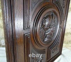 French Antique Deep Carved oAK Wood Panel/Door Medieval Soldier