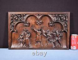 French Antique Deeply Carved Gothic Panel in Solid Walnut Wood Salvage