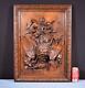 French Antique Deeply Carved Oak Wood Panel With Bird Hunting Salvage