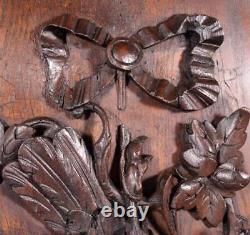 French Antique Deeply Carved Oak Wood Panel with & Bird Hunting Salvage