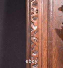 French Antique Deeply Carved Oak Wood Panel with & Bird Hunting Salvage