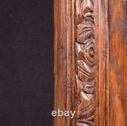 French Antique Deeply Carved Oak Wood Panel with Bird Hunting Salvage