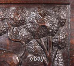 French Antique Deeply Carved Oak Wood Panel with Boar and Dog Salvage