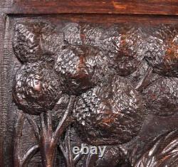 French Antique Deeply Carved Oak Wood Panel with Boar and Dog Salvage