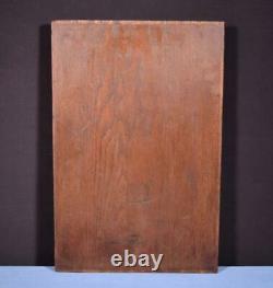 French Antique Deeply Carved Oak Wood Panel with Figures Salvage