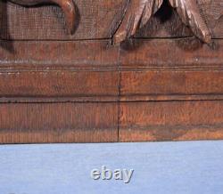 French Antique Deeply Carved Oak Wood Panel with & Fish Hunting Salvage