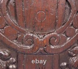 French Antique Deeply Carved Solid Oak Wood Panel with Figure in the Center