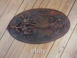 French Antique Deeply Carved Solid mahogany Wood Panel birds and flowers Theme